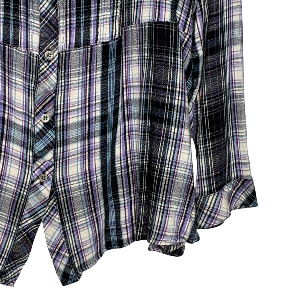 J Jill Womens XL Petite Plaid Top Blouse Button Front Blue Flannel Lumberjack - Picture 5 of 9